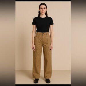 Luna Allegra Cargo Pant Woman Medium Tan Pleated High Rise Streetwear Preppy NEW